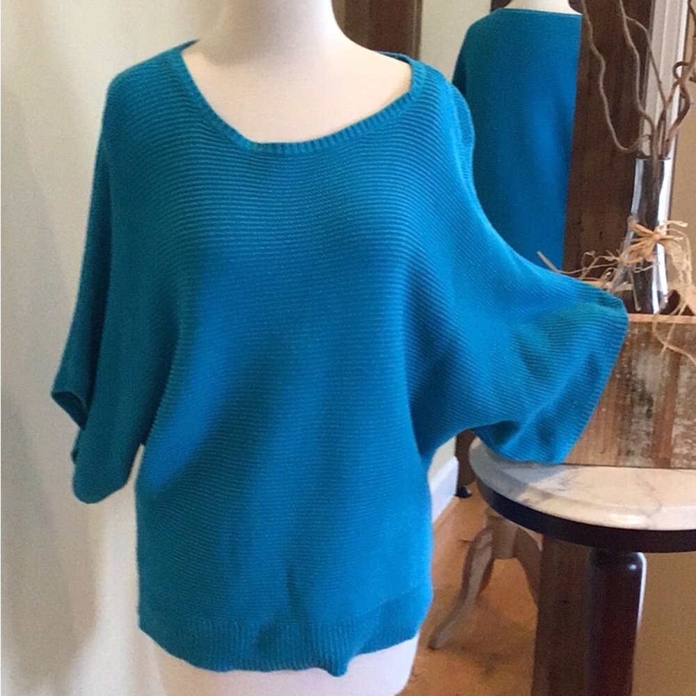 3/$15 CHAUS turquoise 3/4 sleeve sweater M